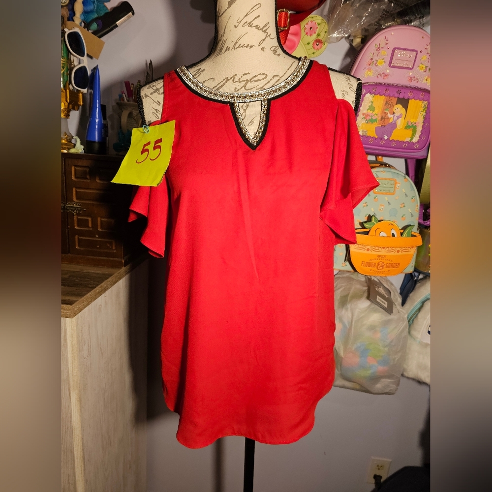 By And By Red Blouse Size Small  Embellished Collar